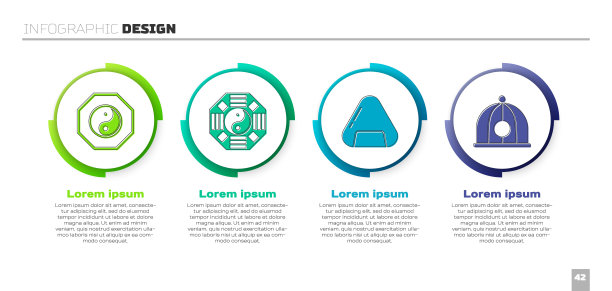 设置阴阳，阴阳，寿司和中国帽子。业务信息模板。向量图片下载
