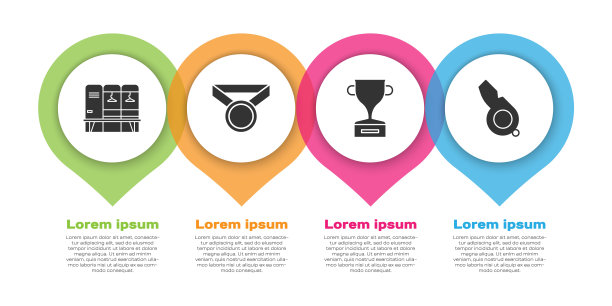 设置储物柜或更衣室，奖牌，奖杯和哨子。业务信息图模板。向量图片下载