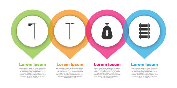 设置战斧斧，鹤嘴锄，钱袋和铁路，铁路轨道。业务信息图模板。向量图片下载