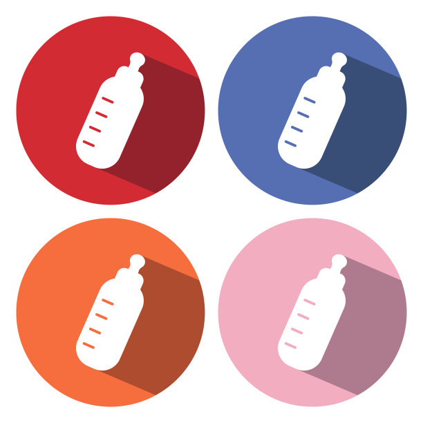 婴儿瓶扁平图标与长影子，EPS 10图片下载