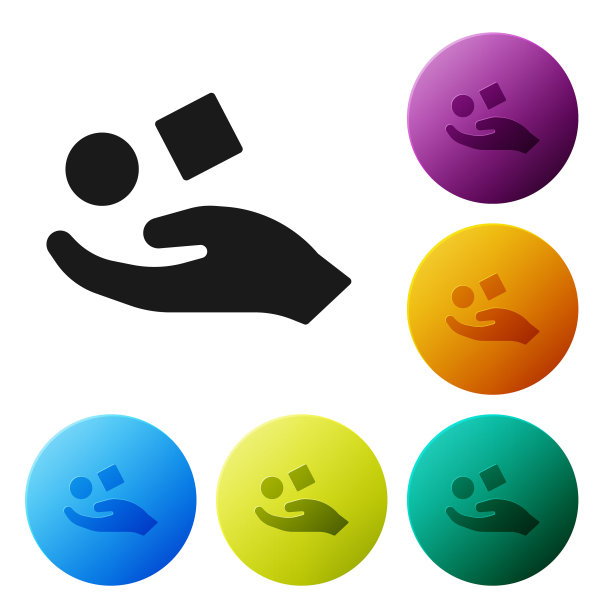 黑色立方体悬浮在手上图标孤立上图片下载