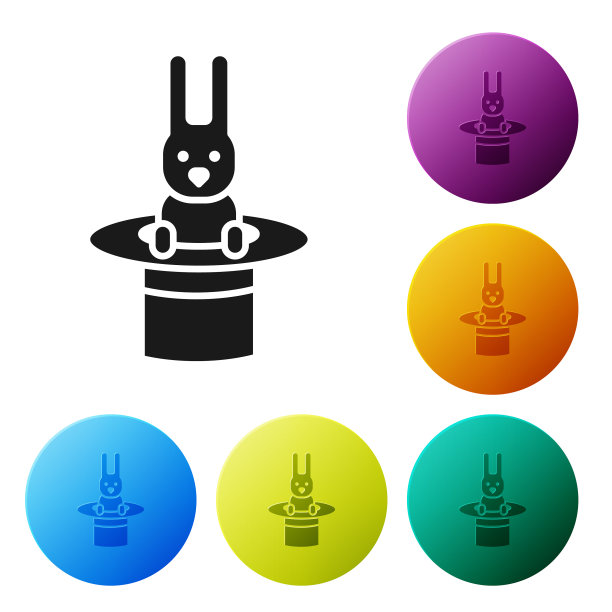 黑色魔术师的帽子和兔子图标隔离上图片下载