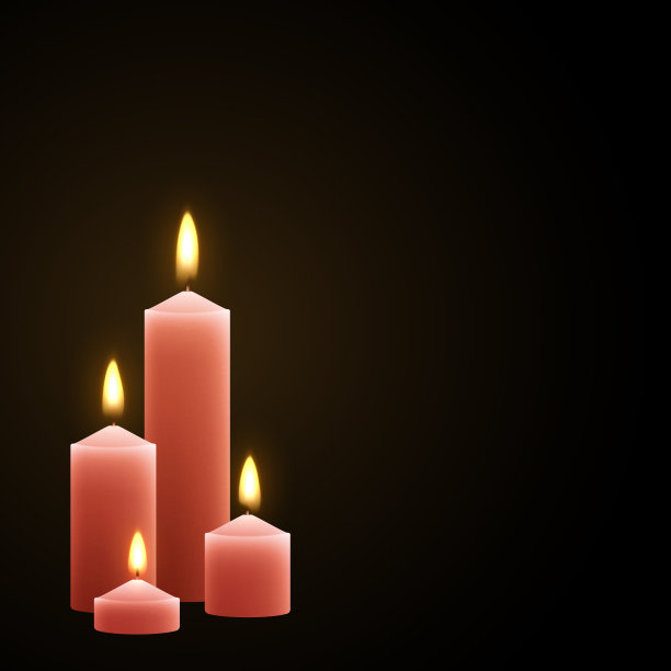 蜡烛燃烧与火逼真。设置隔离透明背景。设计装饰元素，矢量插图图片下载