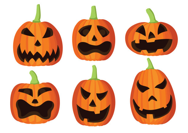 南瓜水果和万圣节脸设计的白色背景插图矢量图片下载