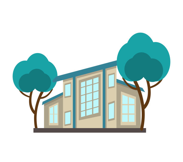 绿色灌木丛和设计元素的生态房子的图标。可爱的房子，卡通风格，孤立在一个白色的背景。矢量插图在一个平坦的风格。图片下载