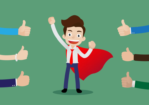 人们喜欢并称赞穿着红斗篷的超级英雄商人图片下载