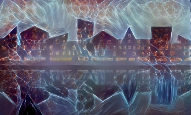 一个夜晚城市的抽象图像。建筑的背景。彩色的插图素材图片