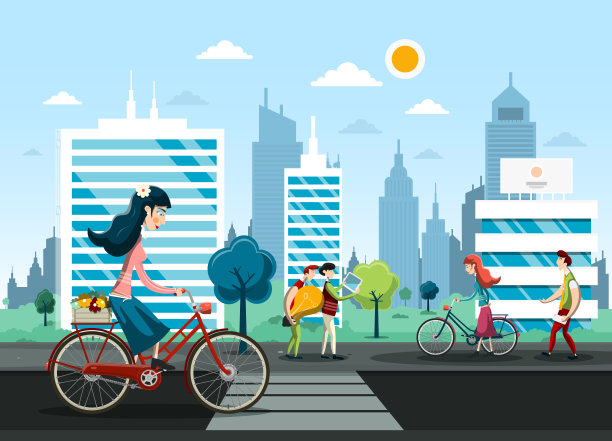 女性骑复古自行车设计素材图片