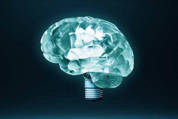 大脑作为灯泡的概念3D渲染插图。认知，想象，学习，神经学，思想概念。图片下载