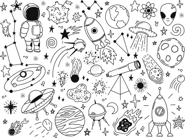 手绘太空涂鸦太空行星占星术图片下载