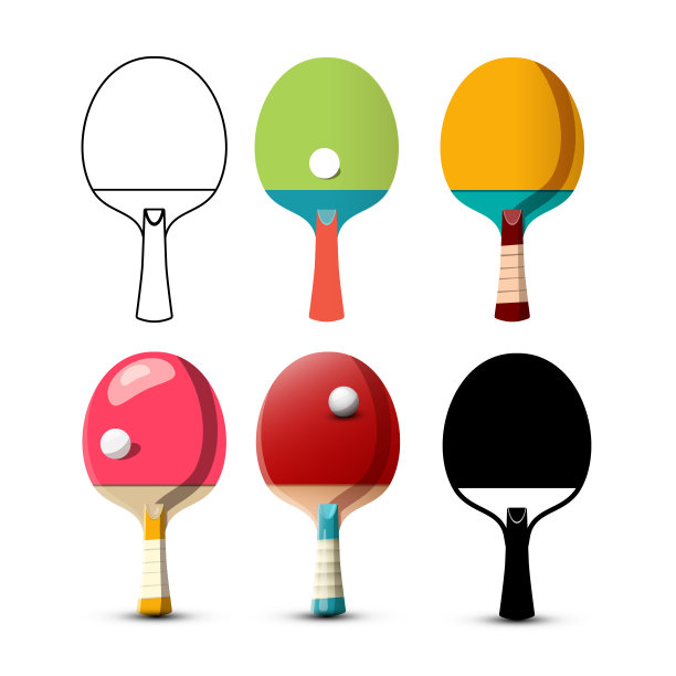 彩色矢量乒乓球拍图片下载