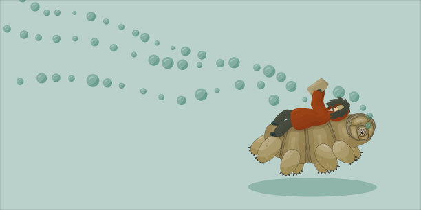 卡通载体的人在冬天或秋天的大衣，正躺在他们的背部和阅读一本关于缓步动物在蓝色的背景。快乐的青苔小猪正带着泡泡在水下蹦蹦跳跳图片下载