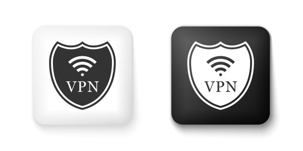 白色背景上的VPN和WiFi无线网络盾牌图标图片下载