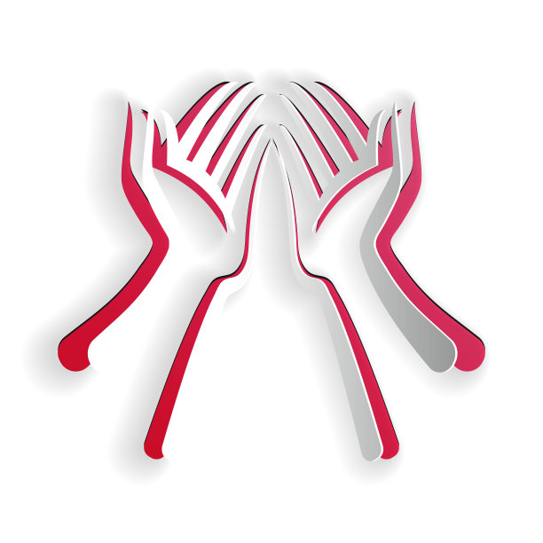 剪纸手图标孤立在白色背景。纸艺术风格。向量图片下载