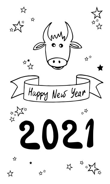 轮廓手绘涂鸦新年明信片。矢量插图。图片下载