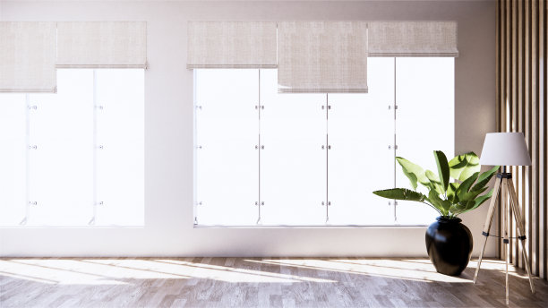 热带室内风格，大空房间室内模拟。三维渲染图片下载