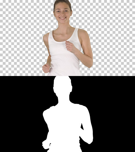 穿着白色背心的年轻女子在阿尔法通道跑步图片下载