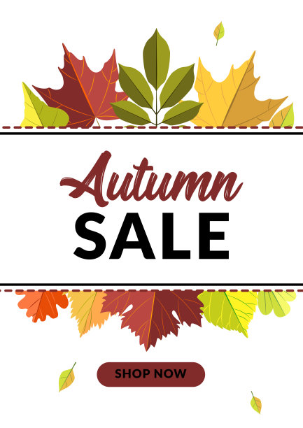 秋季垂直销售设计与五彩缤纷的树叶。文本。矢量图图片下载
