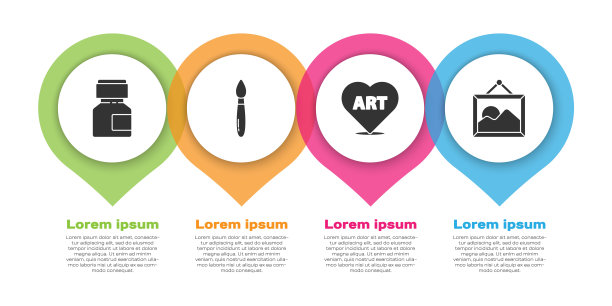 集油漆，水粉，罐，染料，油漆刷，心脏与文字艺术和图片景观。业务信息图模板。向量图片下载