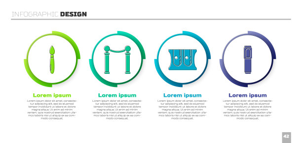 集画笔，绘画展览，卷笔刀和马克笔。业务信息模板。向量图片下载