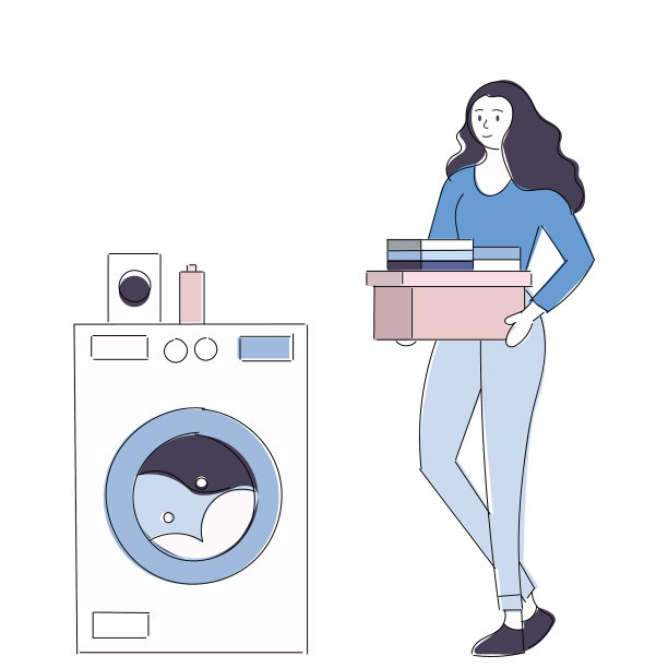 年轻的家庭主妇正在用洗衣机洗衣服图片下载