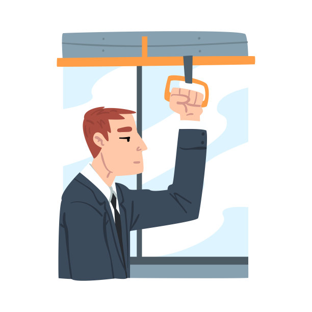 年轻人穿着商务套装在公共交通，商人或办公室职员日常例行卡通风格矢量插图图片下载