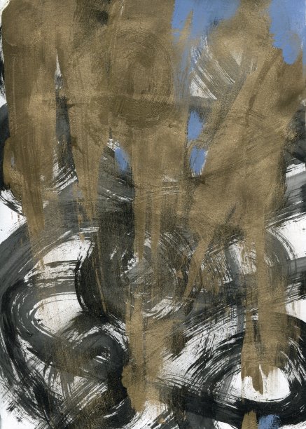 手绘丙烯酸抽象画黑色，蓝色和金色图片下载