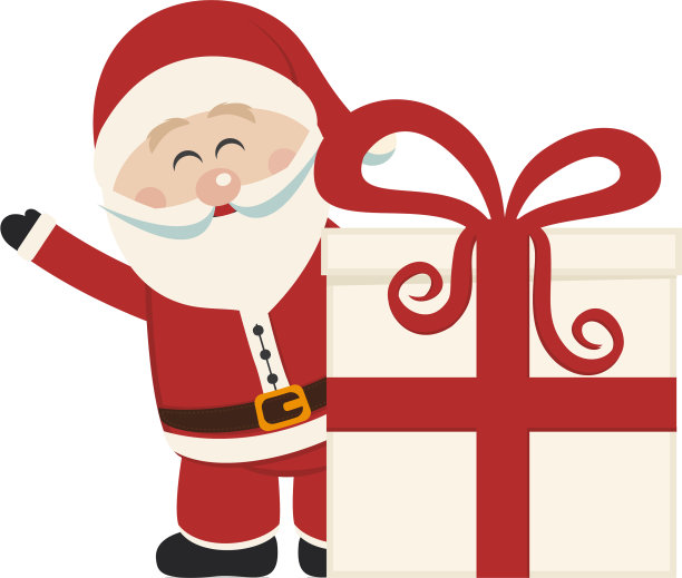 圣诞老人挥手背后孤立圣诞礼物图片下载