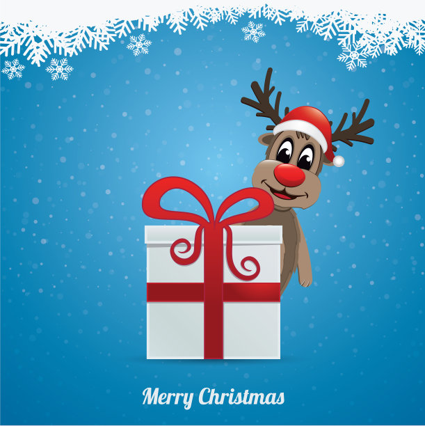 驯鹿冬季的风景背后的礼物图片下载