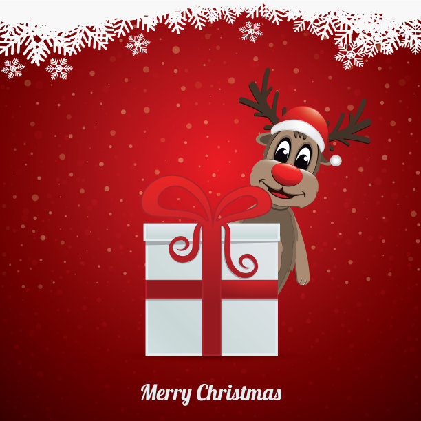 驯鹿冬季的风景背后的礼物图片下载