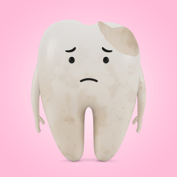 生病的牙齿卡通人物。牙齿检查的概念，牙齿的健康和卫生。3 d演示。图片下载