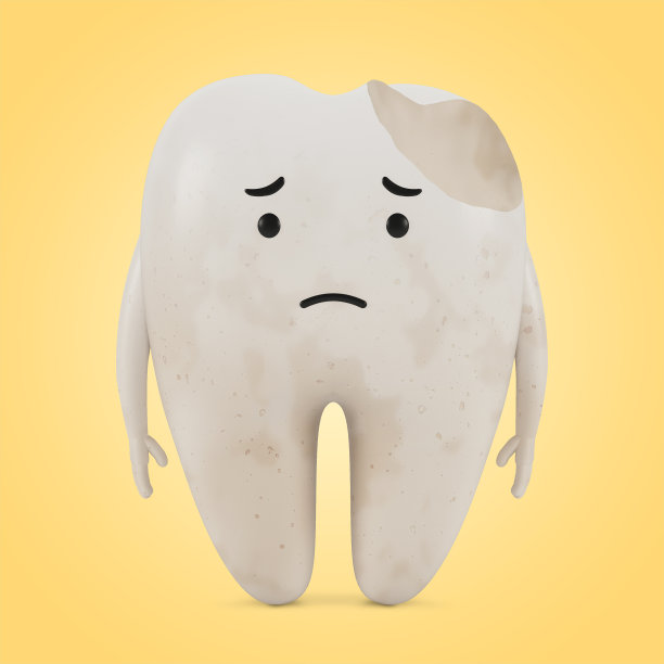 生病的牙齿卡通人物。牙齿检查的概念，牙齿的健康和卫生。3 d演示。图片下载