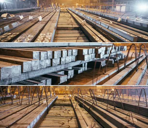 仓库金属空白。用于金属电镀的工厂。拼贴的照片。图片下载