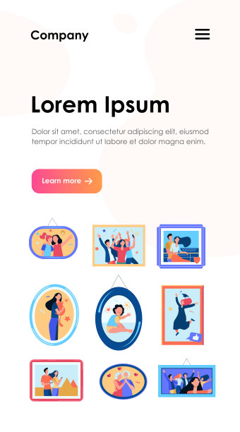 卡通家庭相框孤立的平面矢量插图图片下载