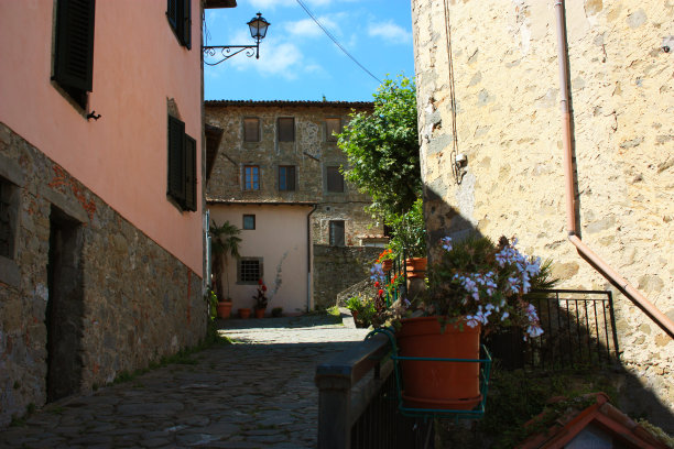 中世纪村庄石路上的托斯卡纳乡村图片下载
