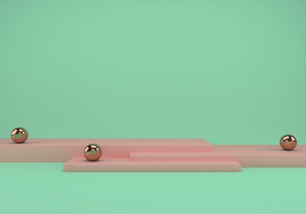 3d渲染工作室与几何形状，讲台在地板上。产品展示平台，模拟背景。图片下载
