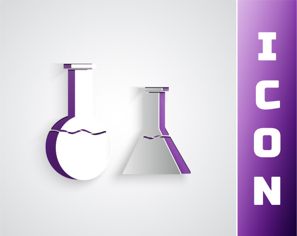 纸切割试管和烧瓶图标隔离图片下载