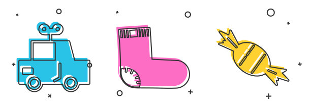 设置玩具车，袜，衣服和糖果图标图片下载