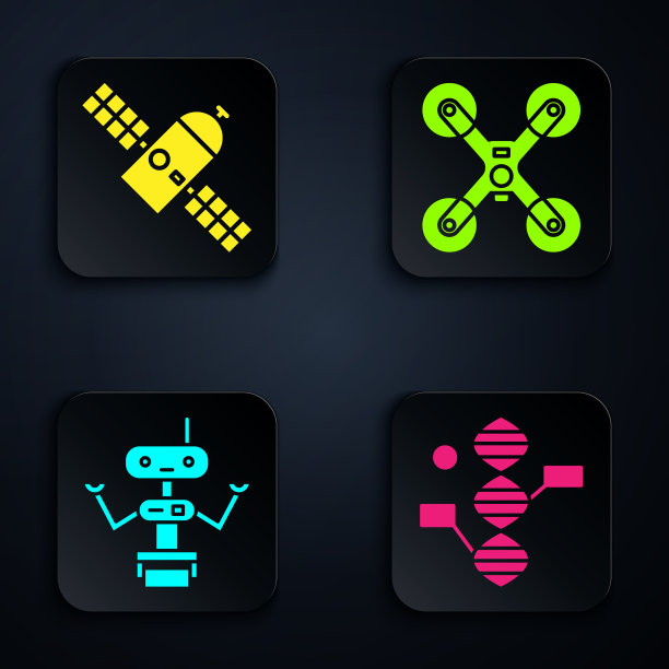 设置DNA符号卫星机器人和无人机飞行图片下载