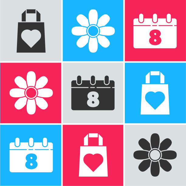 集购物袋心花和日历图片下载