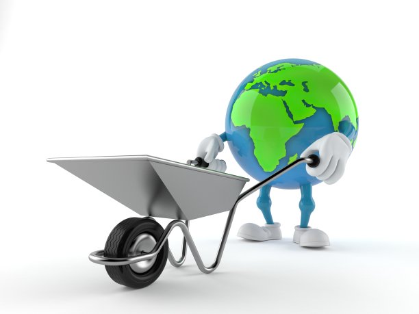 世界地球仪人物搬运手推车图片下载