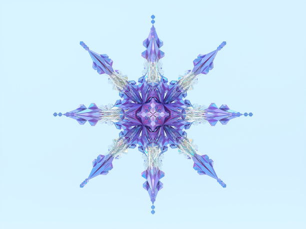 抽象三维几何水晶曼陀罗花与彩虹纹理。雕琢平面的宝石，冬天的雪花。图片下载