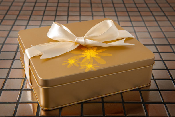 彩带，金色礼盒，瓷砖，背景图片下载