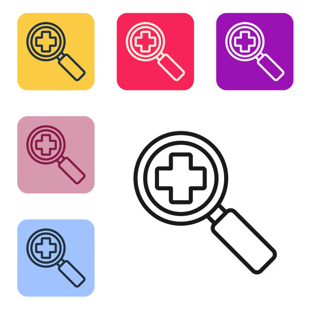 黑线放大镜搜索医疗图标隔离上图片下载