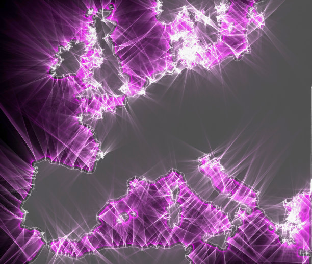 用不同风格的kirlian aura摄影完成的欧洲海岸线地图的3d插图图片下载