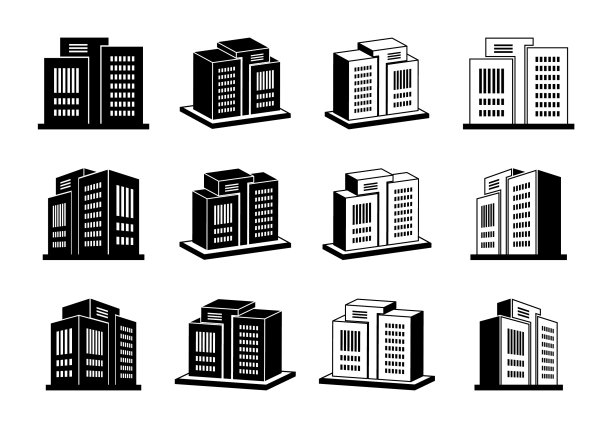 图标公司和建筑物设置银行和办公室图片下载