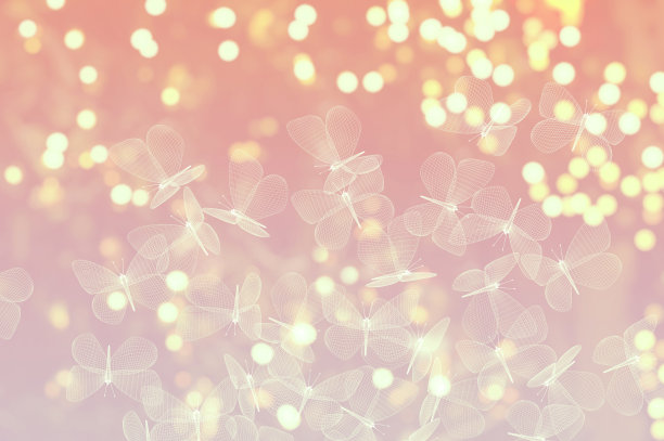 一群抽象的网格蝴蝶和模糊的灯光背景。线框技术结构。用于网站，海报，海报和墙纸。三维演示图片下载