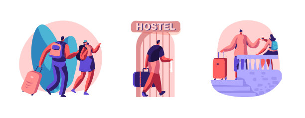 设置不同的年轻人到达青年旅社图片下载