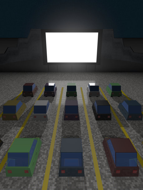 电影院，汽车在停车场看电影图片下载