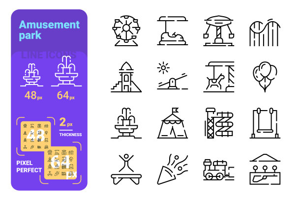 设置游乐园简单线条图标不同图片下载
